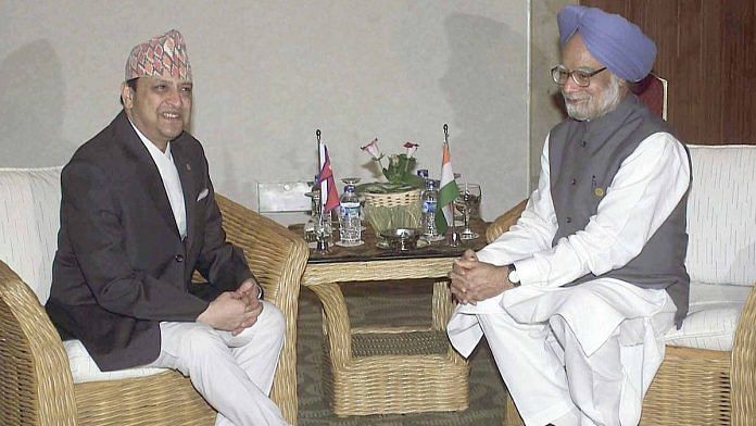 Representational image | King Gyanendra (left) with former Indian PM Manmohan Singh (right) on the sidelines of the Asian-African Summit in Jakarta, Indonesia, on 23 April 2005. Gyanendra’s direct rule ended the very next year | Source: Wikimedia Commons | Credit: Wikimedia Commons