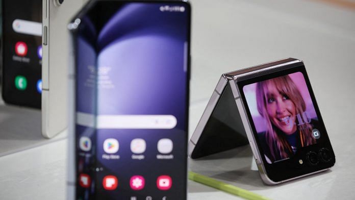 Samsung Electronics’ new Galaxy Z Flip 5 and Z Fold 5 foldable smartphones are pictured during Samsung Galaxy Unpacked 2023 in Seoul, South Korea, on 26 July 2023 | Reuters/Kim Hong-Ji