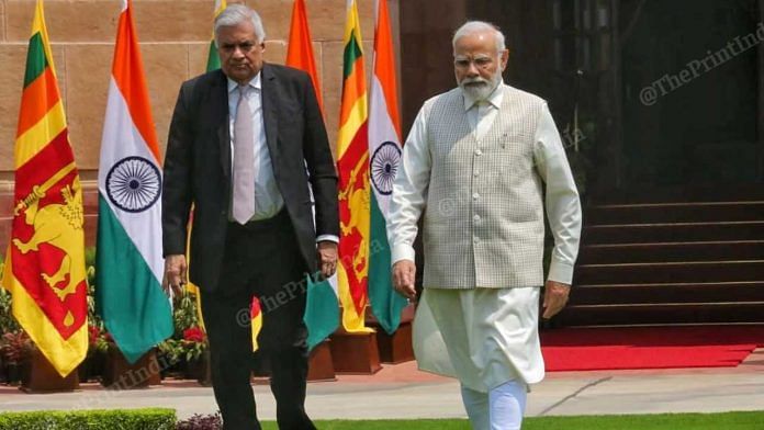 Prime Minister Narendra Modi and Sri Lanka's President Ranil Wickremesinghe at the Hyderabad House in New Delhi on 21 July, 2023 | Praveen Jain/ThePrint