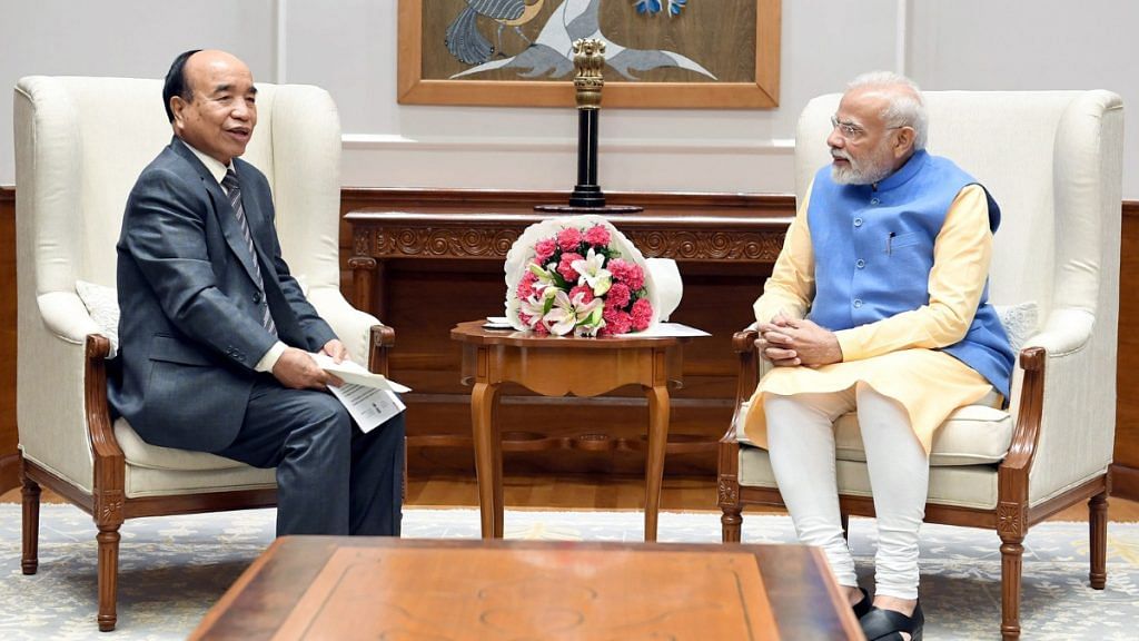 File photo of Mizoram CM Zoramthanga with Prime Minister Narendra Modi in New Delhi | ANI/ Twitter: @PMOIndia