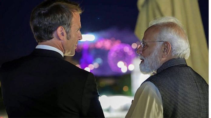 Prime Minister Narendra Modi with French President Emmanuel Macron during the dinner at Louvre Museum in Paris, Friday | ANI
