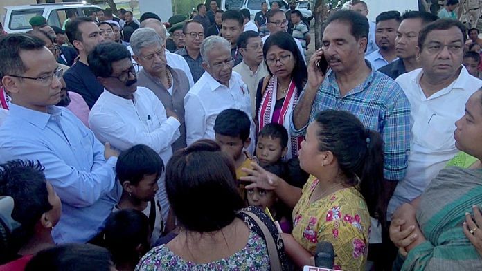 A team of opposition MPs visits the Ideal College Relief camp in Imphal East, Saturday | ANI