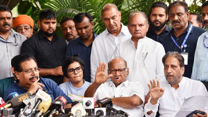 NCP chief Sharad Pawar addresses the media at his residence in New Delhi on Thursday. | ANI