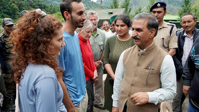 Himachal Pradesh CM Sukhvinder Singh Sukhu meets tourists rescued from a flood-affected area at Choling Village, Kinnaur, Thursday | ANI