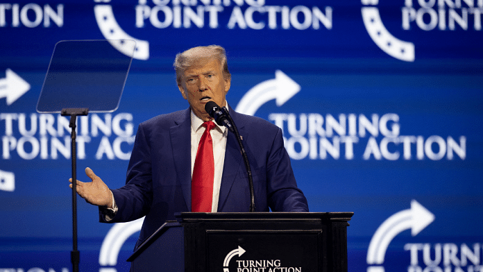 Former U.S. President and Republican presidential candidate Donald Trump speaks at the Turning Point Action Conference in West Palm Beach, Florida, on 15 July 2023 | Reuters