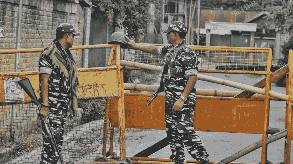Central Reserve Police Force personnel on a road in Imphal | Praveen Jain | ThePrint