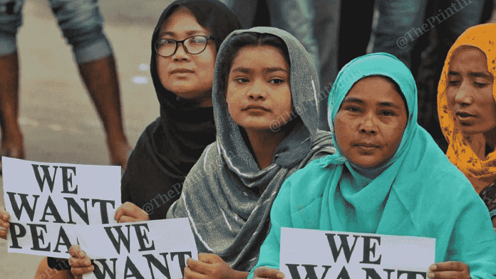 Ibila Khatoon (left) and Rozi Sheikh at a peace rally organised by the Meitei Pangal Intellectual Forum at Kwakta Bazar in Manipur | Praveen Jain | ThePrint
