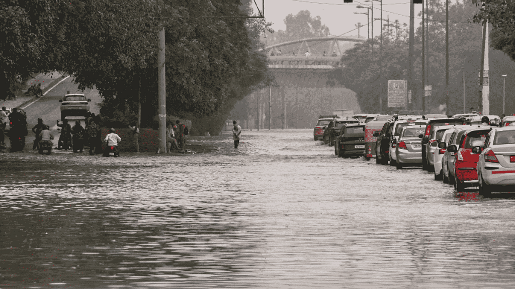 A waterlogged road near Yamuna Bazar in New Delhi | ANI