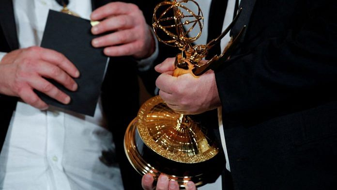 Jake Lushington and Tom Edge pose with the award for Drama Series for 'Vigil' at the 50th International Emmy Awards in New York City, US | File photo | Reuters/Eduardo Munoz