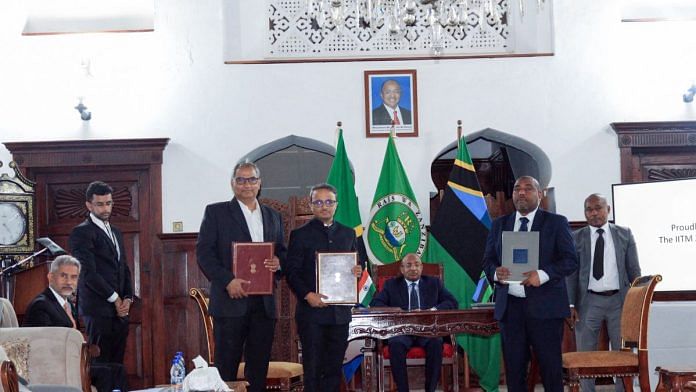 External Affairs Minister S Jaishankar (seated, left) and Zanzibar President Hussein Ali Mwinyi (seated, centre) witness the signing of an agreement on the setting up of an IIT Madras campus in Zanzibar | Representational image | ANI