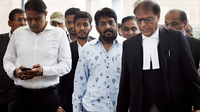 Former Haryana minister Gopal Kanda (centre) comes out of court after his acquital in the Geetika Sharma suicide case | ANI
