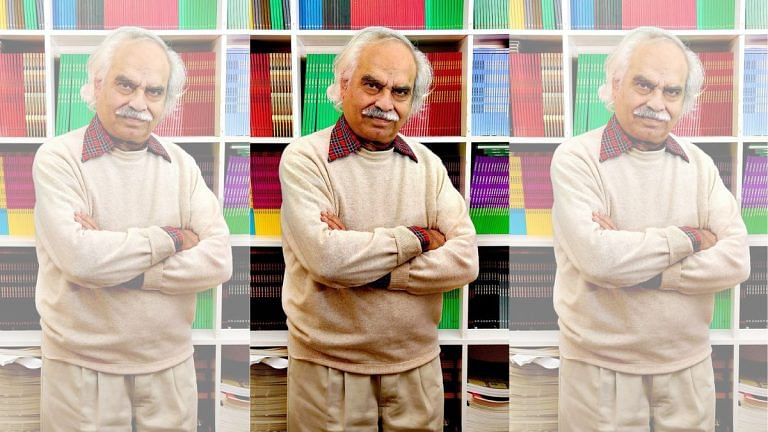 Rasheed Araeen, veteran British artist of Pakistani origin, watches as kids dismantle his art