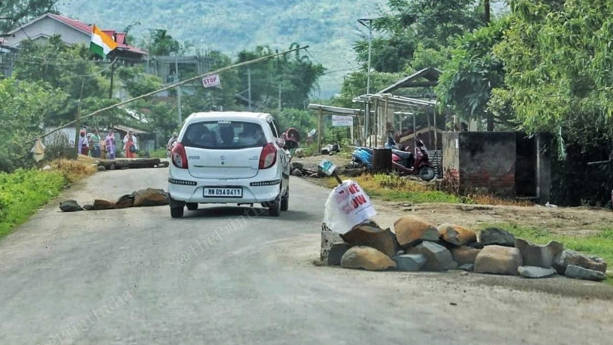One of the checkposts created by Meiteis on a road | Praveen Jain | ThePrint