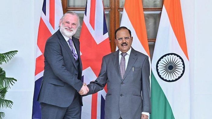 National Security Advisor Ajit Doval with his UK counterpart Tim Barrow in Delhi | Image by special arrangement