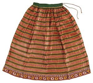 Embroidered Mashru Skirt, Gujarat, India, c. 20th century, Silk, cotton, mirrors, 80 x 97 cm. Image courtesy of Museum of Art and Photography (MAP), Bengaluru. 
