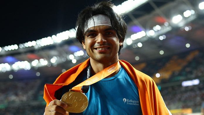 World Athletics Championship - Men's Javelin Throw - National Athletics Centre, Budapest, Hungary - August 27, 2023 Gold medallist India's Neeraj Chopra celebrates after the final | Reuters