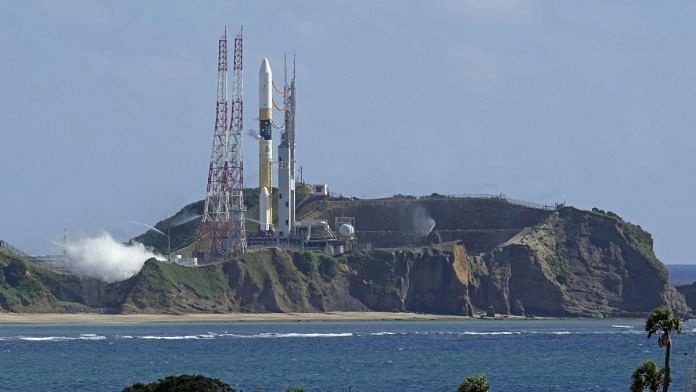 H-IIA launch vehicle number 47 is seen on the launching pad at Tanegashima Space Center on the southwestern island of Tanegashima, Japan | Reuters
