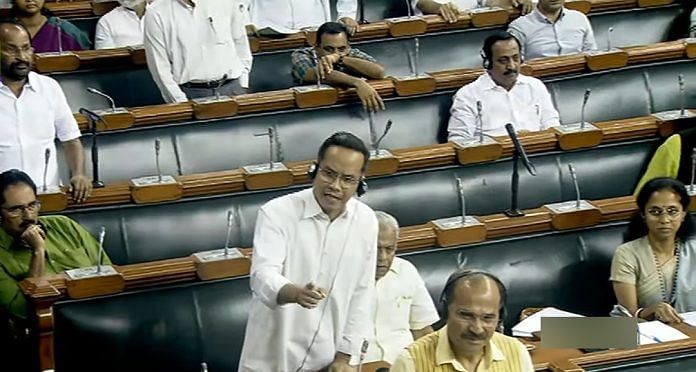 Congress MP Gaurav Gogoi in Parliament on 3 August 2023 | File image | ANI