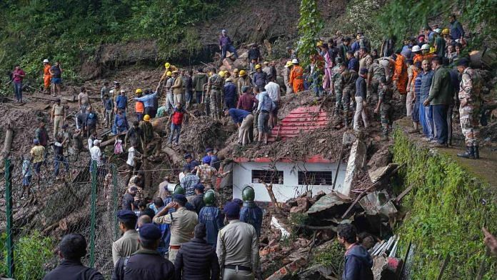 Rescue operation underway after a Shiva temple collapsed due to heavy rains in the Summer Hill area of Shimla on Monday | ANI