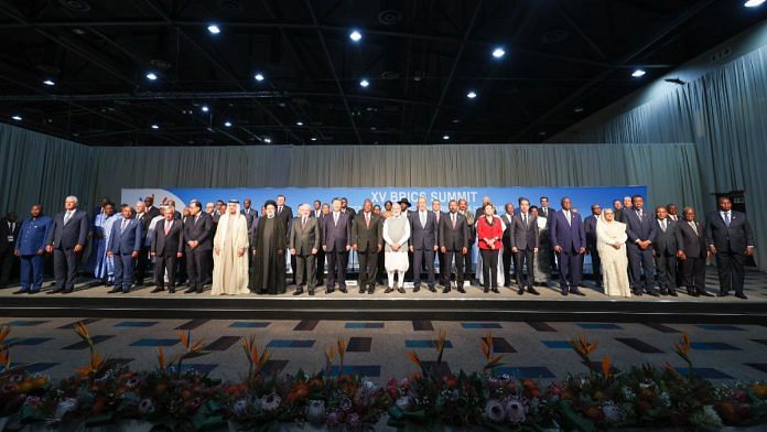 PM Modi with leaders of BRICS & invited countries in Johannesburg, Thursday | Twitter @MEAIndia