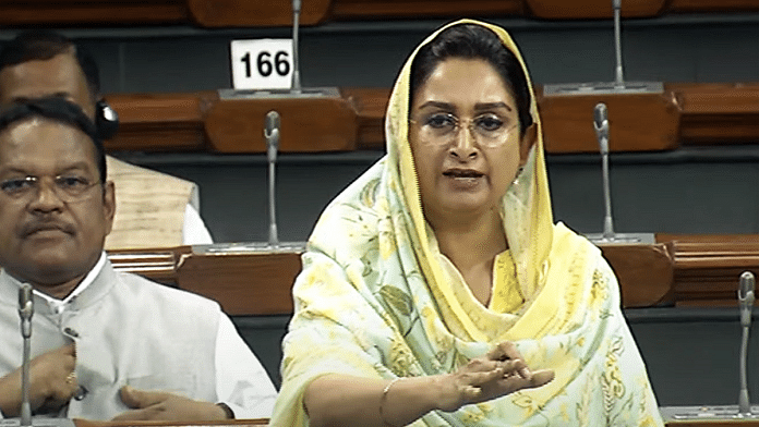 File photo of Shiromani Akali Dal (SAD) MP Harsimrat Kaur Badal in the lower house of Parliament | ANI