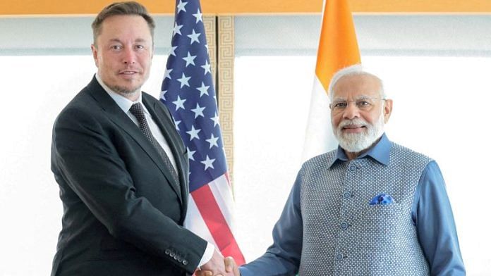 Prime Minister Narendra Modi shakes hands with Tesla chief executive Elon Musk during a meeting in New York City, New York, U.S., June 20, 2023 | Reuters
