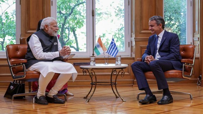 PM Narendra Modi with his Greek counterpart Kyriakos Mitsotakis in Athens | X/@Narendramodi