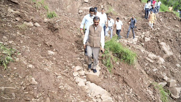 Himachal Pradesh CM Sukhvinder Singh Sukhu takes stalk of disaster-hit Maseran village of Sarkaghat area in Mandi district on Thursday | ANI