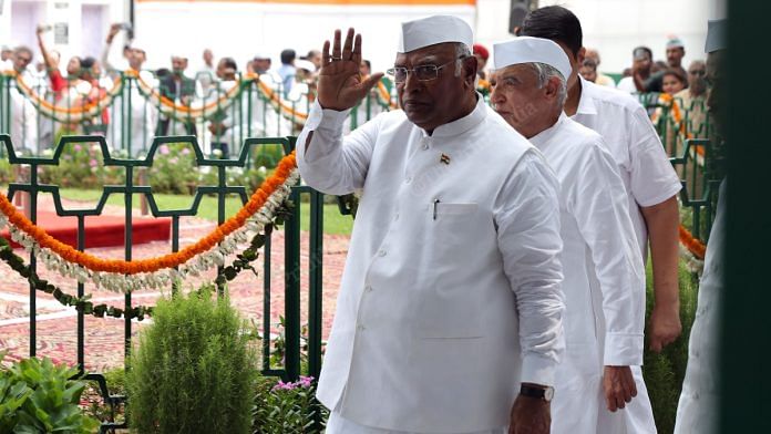 Congress president Mallikarjun Kharge at Congress HQ in New Delhi, Tuesday | Suraj Singh Bisht | ThePrint