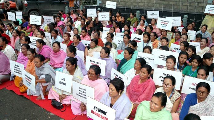 Women stage a protest against the atrocities on women in the violence-hit Manipur in Imphal | ANI file photo