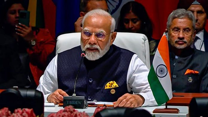Prime Minister Narendra Modi addresses the plenary Session I of the 15th BRICS Summit in Johannesburg, on 23 August 2023 | PTI