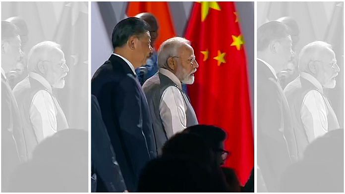 PM Narendra Modi & Chinese President Xi Jinping engaging at 15th BRICS Summit in Johannesburg, Thursday | ANI