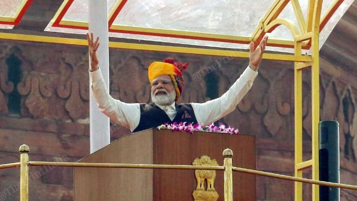 PM Narendra Modi addressing nation from ramparts of Red Fort, Tuesday | Praveen Jain | ThePrint