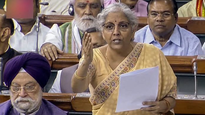 Finance Minister Nirmala Sitharaman addresses Lok Sabha during the debate on the 'Motion of No-Confidence' moved by the Opposition | Photo: ANI