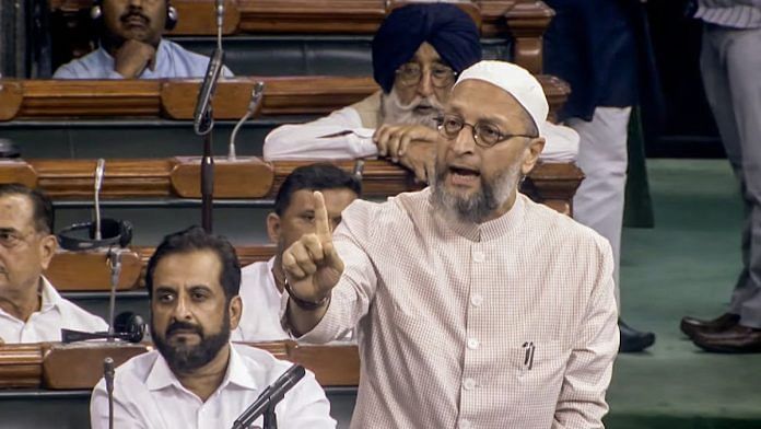 AIMIM MP Asaduddin Owaisi speaks in Lok Sabha during the ongoing Monsoon Session of Parliament in New Delhi | ANI Photo/Sansad TV