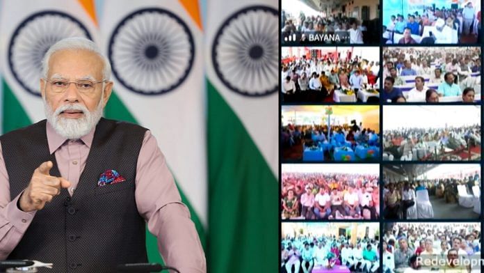 Prime Minister Narendra Modi speaks at the foundation stone laying ceremony for the mega redevelopment project of 508 railway stations across the country under the Amrit Bharat Station scheme, via video conferencing, Sunday | ANI