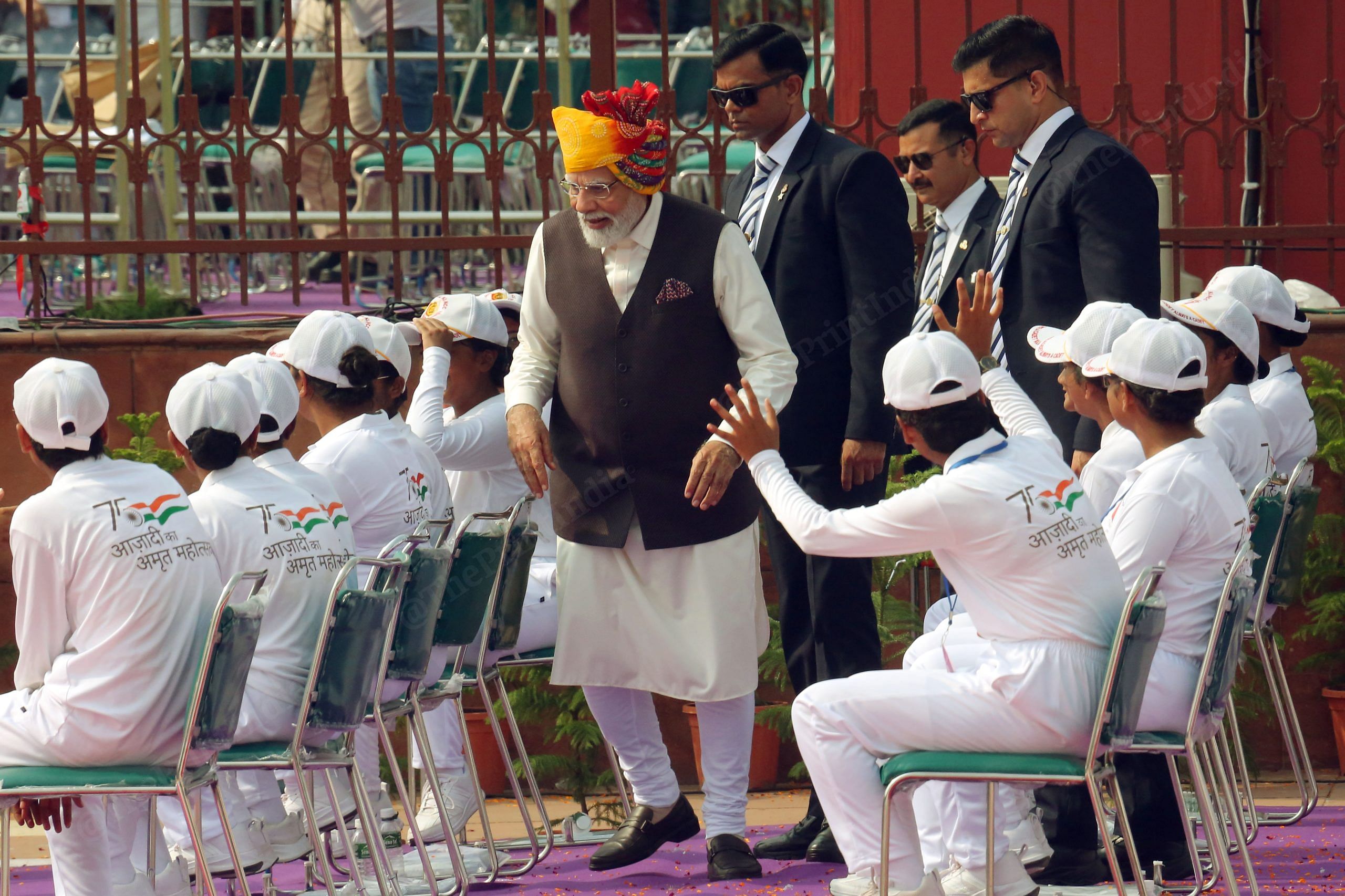 PM Modi shook hands and interacted with NCC Cadets | Photo: Praveen Jain | ThePrint