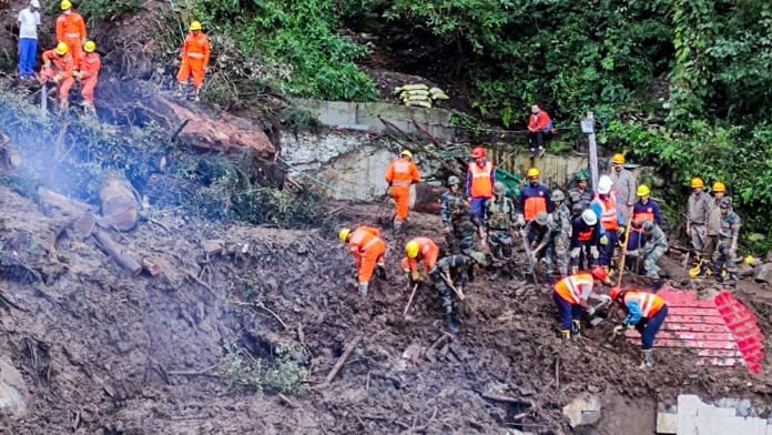 Rescue operations underway after a massive landslide triggered by a cloudburst hit a temple at Summer Hill area in Shimla, on 16 August 2023 | ANI photo