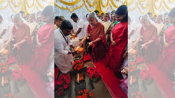 Union minister Nirmala Sitharaman lays the foundation stone of a museum to come up at Adichanallur in Thoothukudi dist of Tamil Nadu, Saturday | X: @nsitharamanoffc