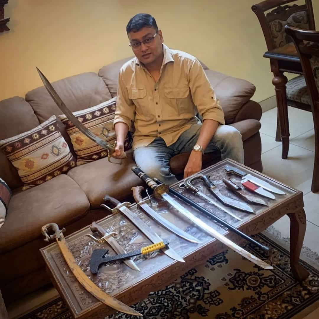Subhrajit with weapons for the film