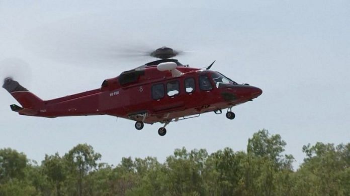 A helicopter takes off following US military aircraft crash in Darwin, Australia, on 27 August 2023 | AUSTRALIAN BROADCASTING CORPORATION/via Reuters