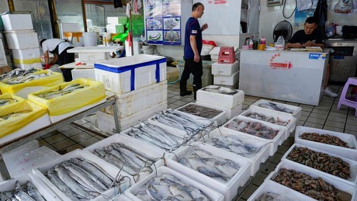 Fish and shrimp are seen at a seafood market in Shanghai, China August 25, 2023 | Reuters