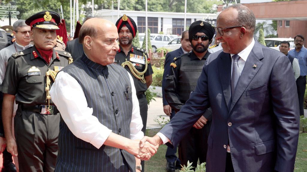 Defence minister Rajnath Singh with Kenya’s Cabinet Secretary for Defence Aden Bare Duale in New Delhi | Twitter | @rajnathsingh