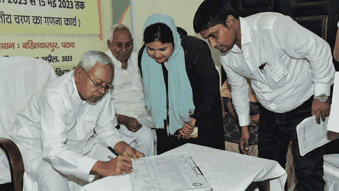 File photo of Bihar Chief Minister Nitish Kumar during second phase of caste-based survey at Bakhtiyarpur, Patna | ANI