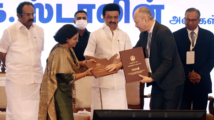 File photo of Chief Minister M.K. Stalin at the Tamil Nadu Investor’s First Port of Call Investment Conclave-July 2022 in Chennai | ANI