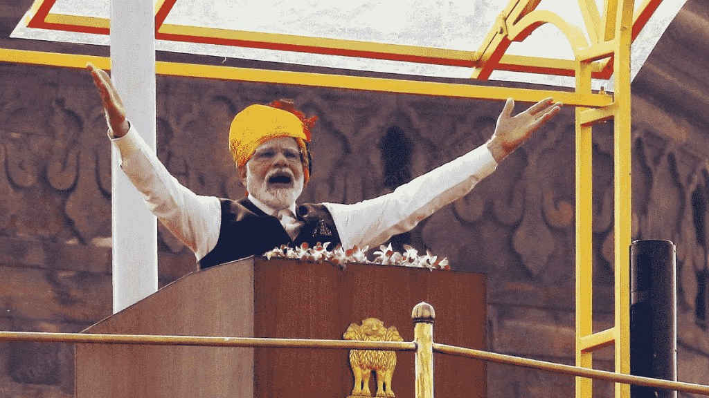 Prime Minister Narendra Modi addressing nation from Red Fort, Tuesday | Praveen Jain | ThePrint
