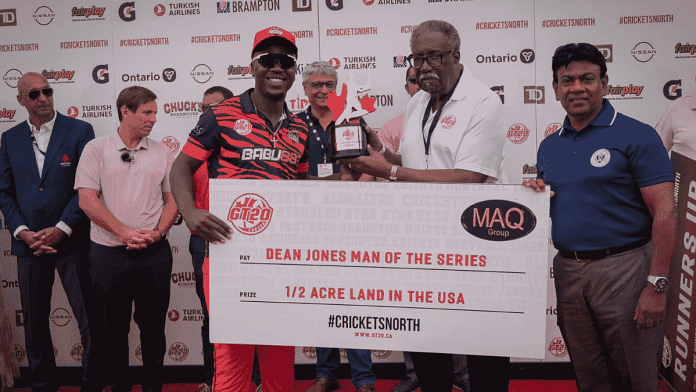 Sherfane Rutherford receiving half-an-acre land for his performance at the 2023 Global T20 Canada cricket tournament | Credit: @GT20Canada