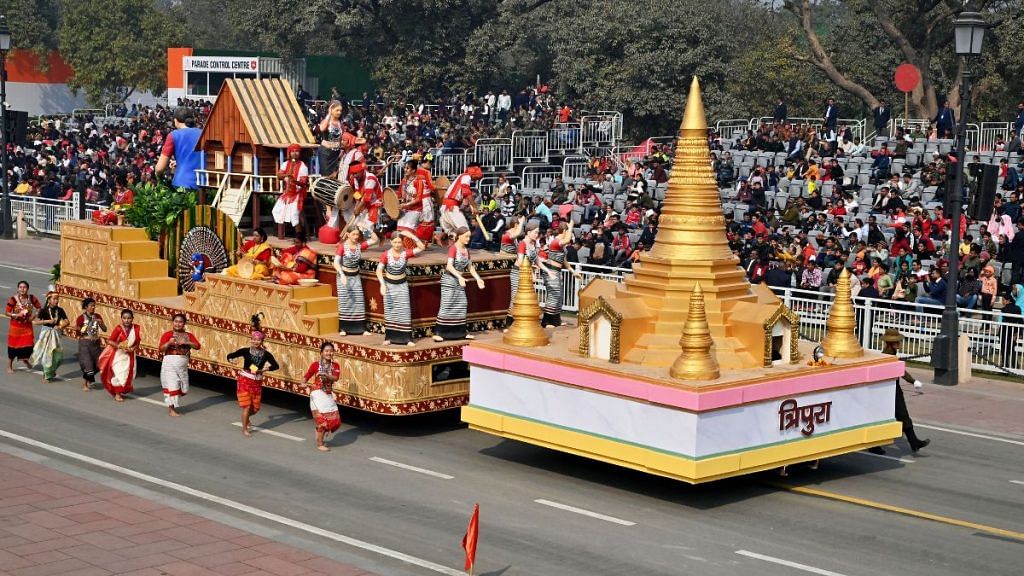 The Tripura Tableau at the 2023 Republic day dress rehearsal | Representational image | ANI