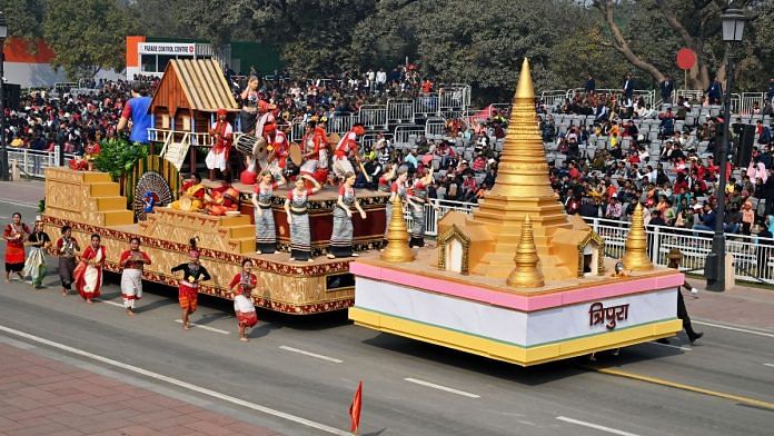 The Tripura Tableau at the 2023 Republic day dress rehearsal | Representational image | ANI