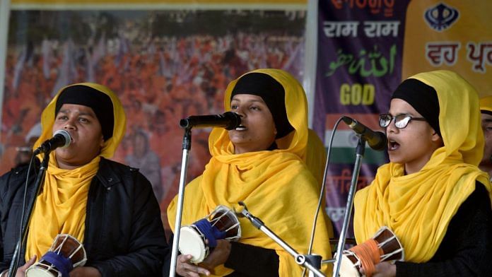 Women Sikh devotees sing songs as they take part in Nagar kirtan | representational image | ANI